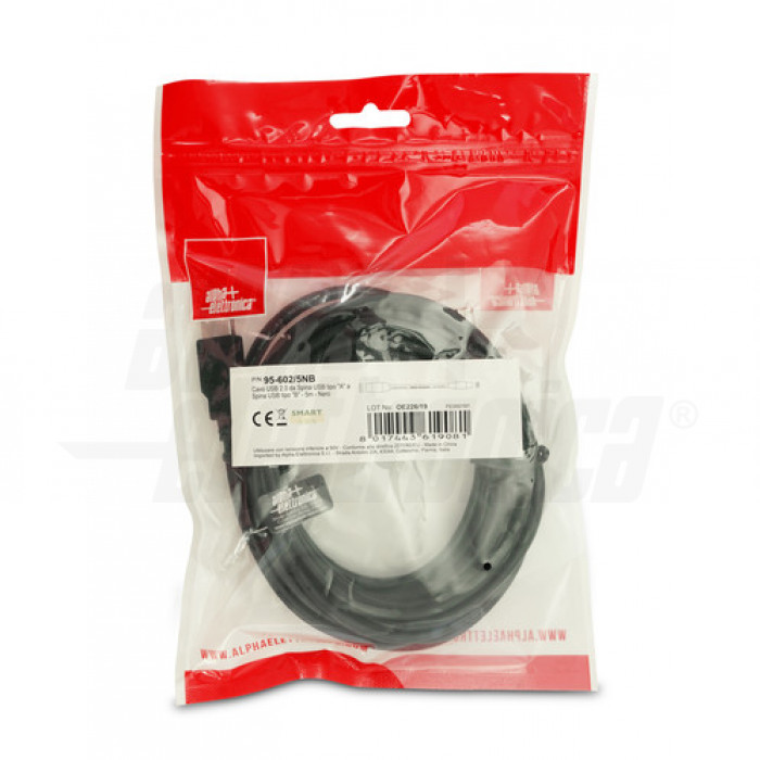 Cavo Alimentazione Schuko Maschio / Femmina da Esterno 5m Nero