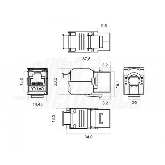 Frutto rj45 FTP schermato cat.6a compatibile vimar Plana presa modulare 8 poli per cavi ethernet connessione a crimpare senza attrezzi, colore bianco