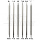 Trova la punta adatta alle tue esigenze | 98-526 comprende tre inserti da 12cm con le punte Torx TX5 / TX6 / TX7 / TX8 / TX9 / TX10, tre inserti con punte a croce PH00 / PH0 /PH1 e tre inserti con punte a taglio SL2.0 / SL2.5 / SL3.0.