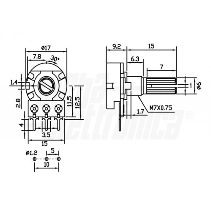 PT1481A215VB001M - Potenziometro Monogiro 1M Ohm Lineare Con - Foto 3